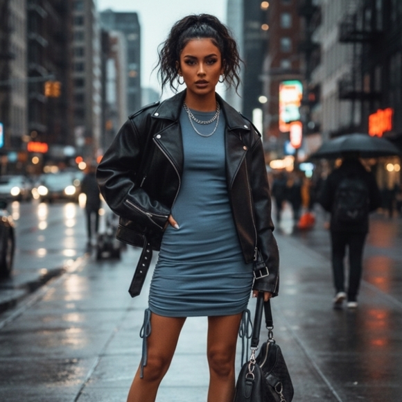 Lioness Dresses & Skirts - Lioness Blue Military Minds Ruched Mini Dress Size XS Long Sleeve Bodycon